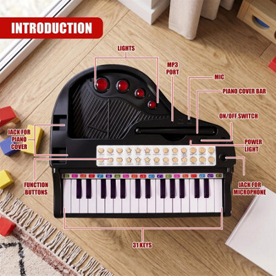 The Magic Toy Shop Kids Black Grand Piano Musical Instrument Keyboard ...