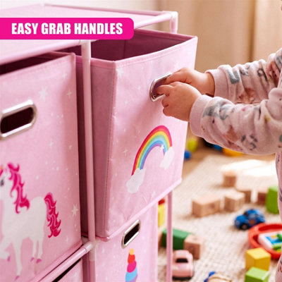 The Magic Toy Shop Kids Cube Storage Unit with 4 Pink Unicorn ...