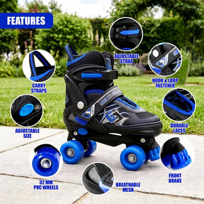 The Magic Toy Shop Kids Quad Skates Adjustable Blue Roller Skates for ...