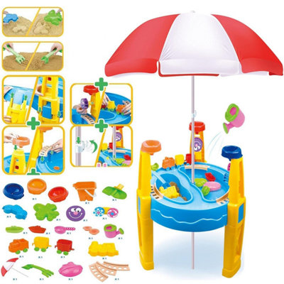 The Magic Toy Shop Kids Sandpit Play Set Toy Umbrella Garden Sand and ...