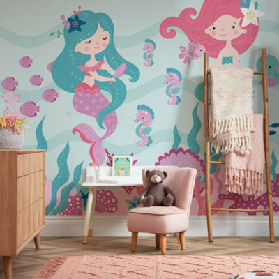 The Magical Mermaids Mural In Pink And Teal (350cm x 240cm)