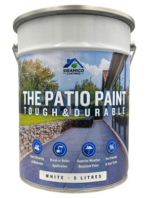 The Patio Paint - White - 5 Litre - Superior Patio Paint with Professional Finish - For Use on Patios, Walkways, Walls