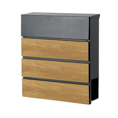 The Phoenix MB0126KW Estilo Top Loading Wood Effect Steel Post Box
