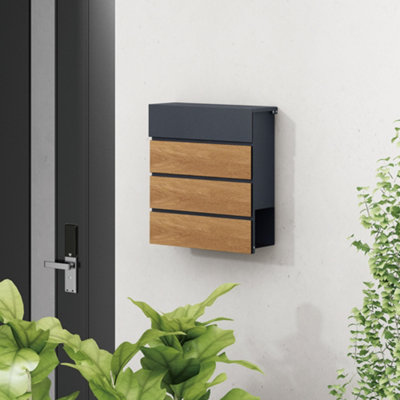 The Phoenix MB0126KW Estilo Top Loading Wood Effect Steel Post Box
