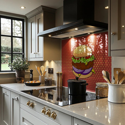 The pop art illustration of burger Designer Splash Back designer style