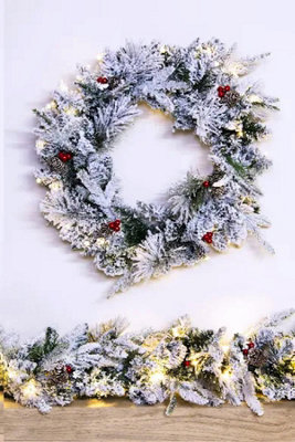 The Pre-lit 60cm Snowy Alpine Wreath