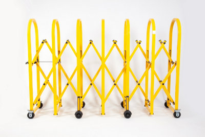The Ramp People Expandable Metal Safety Barrier on Wheels 210cm x 540cm x 130cm Yellow Concertina Barrier