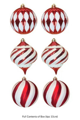 The Red & White 15cm Large Feature Bauble 6pc Set