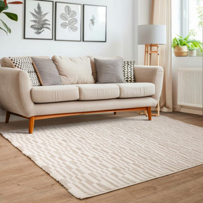 The Rug Edit Axel Luxe Geo Ivory Living Room Rug - 80x140cm