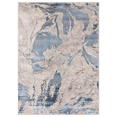 The Rug Edit Ritz Abstract Metallic Blue Living Room Rug 160x220cm