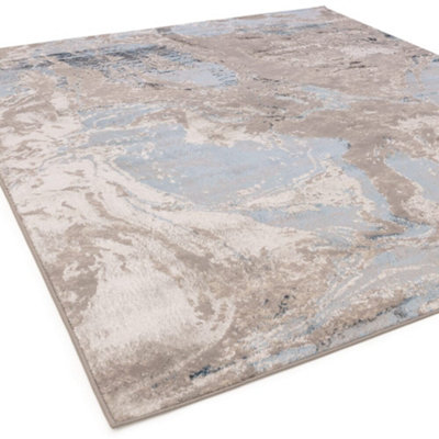 The Rug Edit Ritz Abstract Metallic Blue Living Room Rug 160x220cm