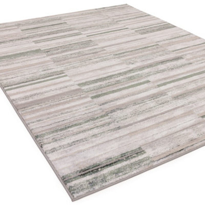 The Rug Edit Ritz Metallic Stripe Green Living Room Rug - 120x160cm