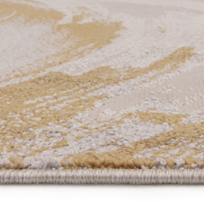 The Rug Edit Viva Swirl Grey Gold Living Room Rug 120x160cm