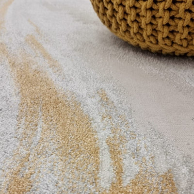 The Rug Edit Viva Swirl Grey Gold Living Room Rug - 160x220cm