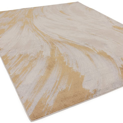 The Rug Edit Viva Swirl Grey Gold Living Room Rug - 160x220cm
