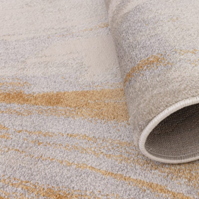 The Rug Edit Viva Swirl Grey Gold Living Room Rug - 160x220cm