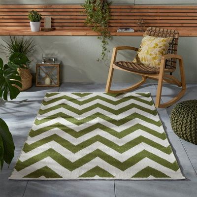 The Rug Seller Green Brittany Chevron Rug For Living Room - Medium 120x170cm