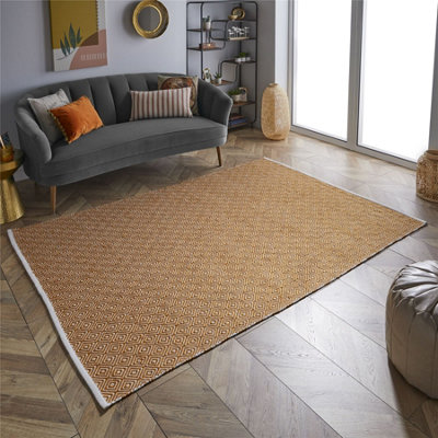 The Rug Seller Ochre Brittany Rug For Living Room - Large 160x230cm