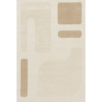 THE RUGS Aura Collection  Area Rugs with Modern Abstract Design in Grey and Beige 6050