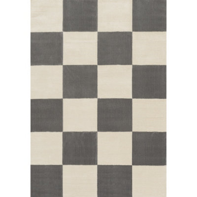 THE RUGS Aura Collection Area Rugs with Modern Checkered Design in Grey ...