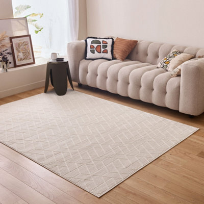 THE RUGS Aura Collection Area Rugs with Modern Hexagon Design in Cream 6030
