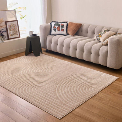 THE RUGS Aura Collection Area Rugs with Modern Wave Design in Beige 6020