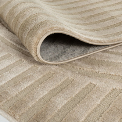 THE RUGS Aura Collection Area Rugs with Modern Wave Design in Beige 6020