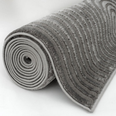 THE RUGS Aura Collection Area Rugs with Modern Wave Design in Grey 6020