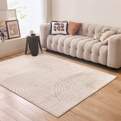 THE RUGS Aura Collection  Area Rugs with Modern Wave Design in Grey,Cream and Beige 6020
