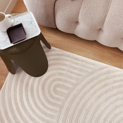 THE RUGS Aura Collection  Area Rugs with Modern Wave Design in Grey,Cream and Beige 6020