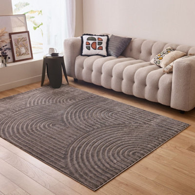 THE RUGS Aura Collection  Area Rugs with Modern Wave Design in Grey,Cream and Beige 6020