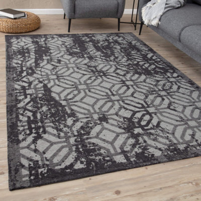 THE RUGS Carina Collection Rugs in Black 6930B Non-Slip Machine Washable