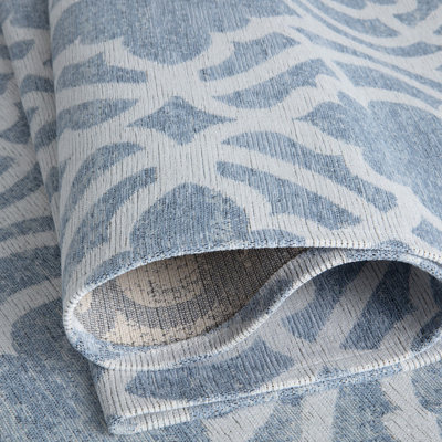 THE RUGS Carina Collection Rugs in Blue 6903 Non-Slip Machine Washable