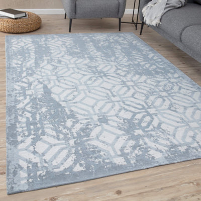 THE RUGS Carina Collection  Rugs in Blue 6931B Non-Slip Machine Washable