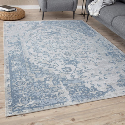 THE RUGS Carina Collection Rugs in Blue 6960 Non-Slip Machine Washable