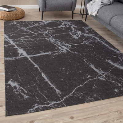 THE RUGS Carina Collection  Rugs in Dark Grey 6952D Non-Slip Machine Washable