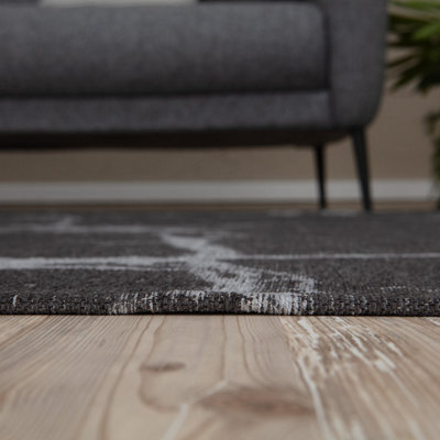 THE RUGS Carina Collection  Rugs in Dark Grey 6952D Non-Slip Machine Washable