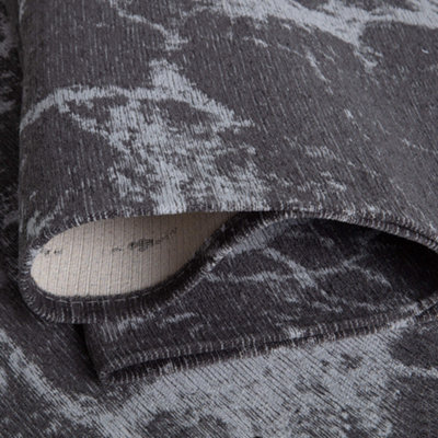 THE RUGS Carina Collection  Rugs in Dark Grey 6952D Non-Slip Machine Washable