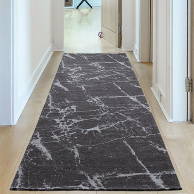 THE RUGS Carina Collection  Rugs in Dark Grey 6952D Non-Slip Machine Washable