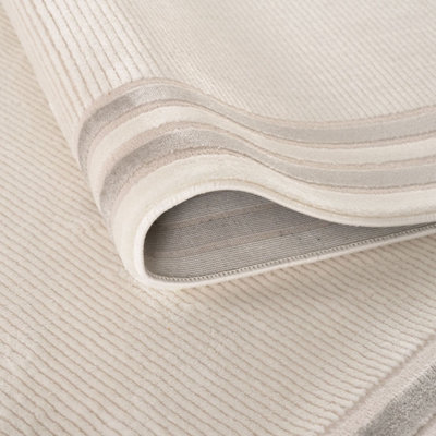 The Rugs Carmel Cream and Grey Bordered Area Rug Soft Durable Pet ...