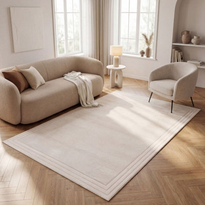 The Rugs Carmel Cream Bordered Area Rug Soft Durable Pet Friendly Easy ...