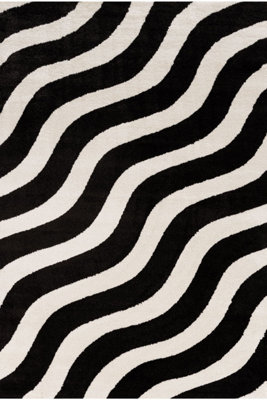 The Rugs Joli Black and White Wavy Rug Soft Dense Pile Easy to Clean ...