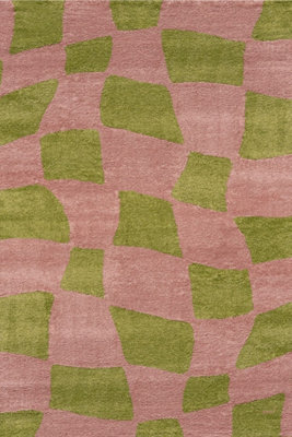 The Rugs Joli Green and Pink Chequered Rug Soft Dense Pile Easy to ...