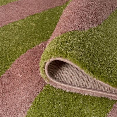 The Rugs Joli Green and Pink Wavy Rug Soft Dense Pile Easy to Clean and ...