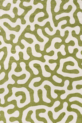 The Rugs Joli Green and White Abstract Doodle Rug Soft Dense Pile Easy ...