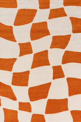 The Rugs Joli Orange and White Chequered Rug Soft Dense Pile Easy to ...