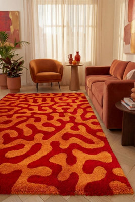 The Rugs Joli Red and Orange Abstract Doodle Rug Soft Dense Pile Easy ...