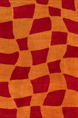 The Rugs Joli Red and Orange Chequered Rug Soft Dense Pile Easy to ...