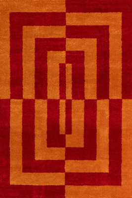 THE RUGS JOLI RED AND ORANGE GEOMETRIC RUG SOFT DENSE PILE EASY TO ...