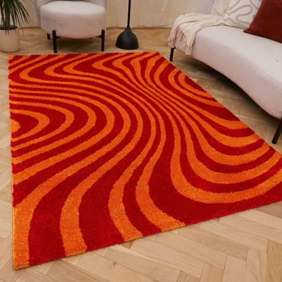 The Rugs Joli Red and Orange Striped Rug Soft Dense Pile Easy to Clean ...